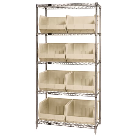 Quantum Storage Systems Chrome Wire Shelving Unit with Bins WR5-270IV